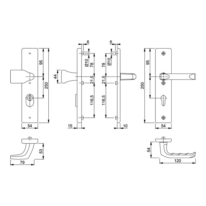 Hoppe Schutz-Drückergarnitur London 78G/2222ZA/2410/113 ES1 PZ ZA Entf. 92mm VK 10mm