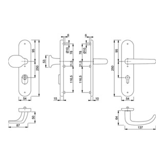 Hoppe Schutz-Dr/ückergarnitur San Francisco 1301//3332ZA//3310 PZ ZA VK 10mm Entf 92mm