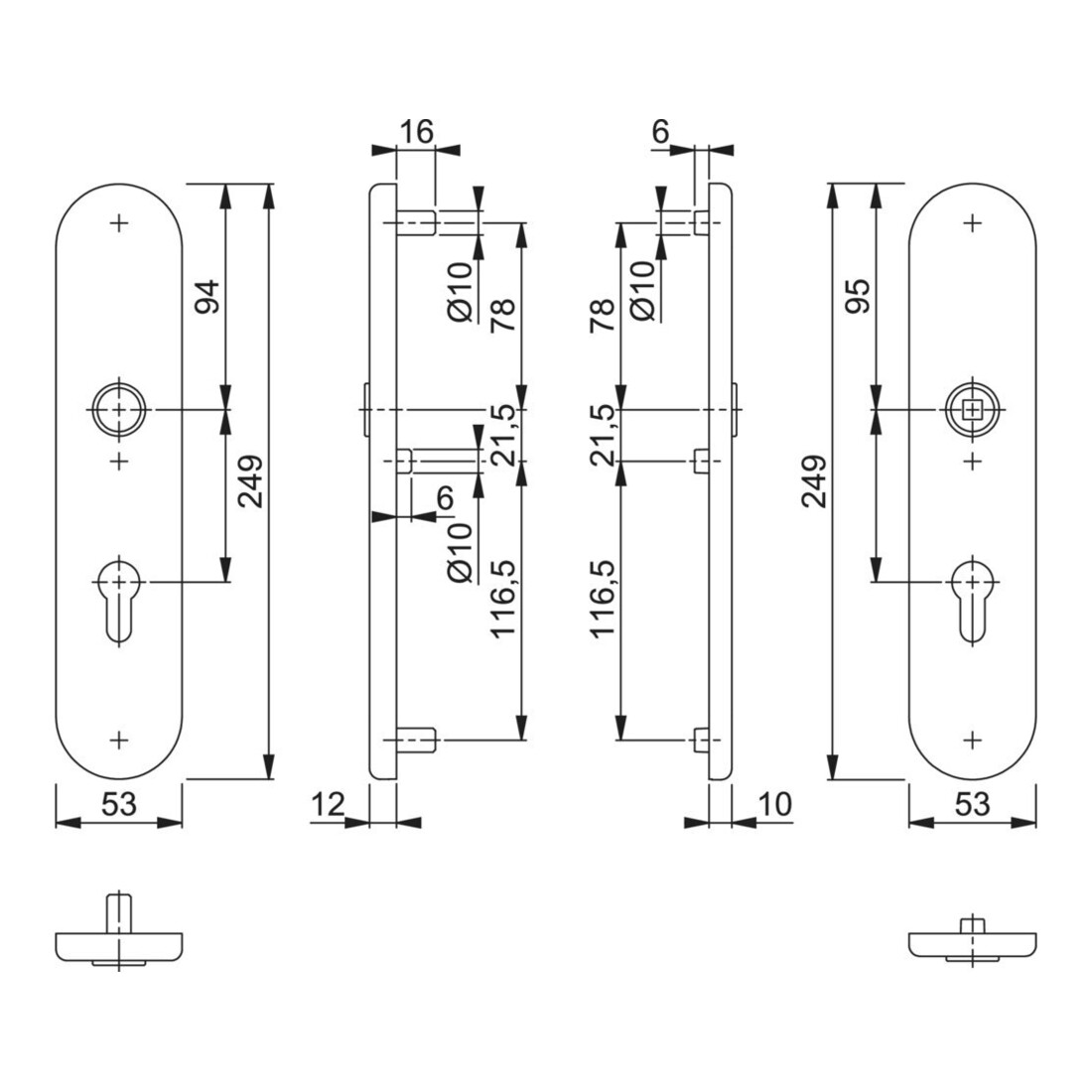 HOPPE Schutz-Langschild,Paar E3331/3310 ES1 (SK2), F69 Edelstahl