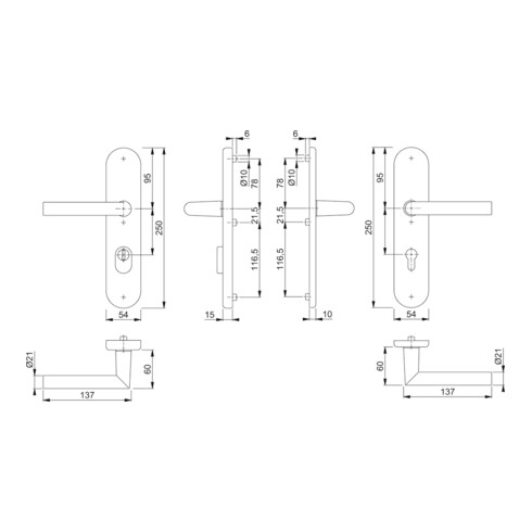 Hoppe Schutzgarnitur Ams.1400/3332ZA/3310 Alu.F1 72mm 42-47mm