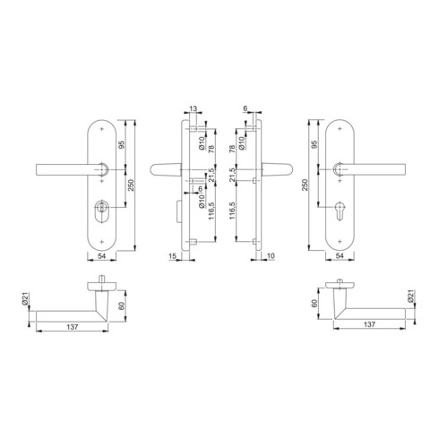Hoppe Schutzgarnitur Ams.1400/3332ZA/3310 Alu.F1 72mm 42-47mm