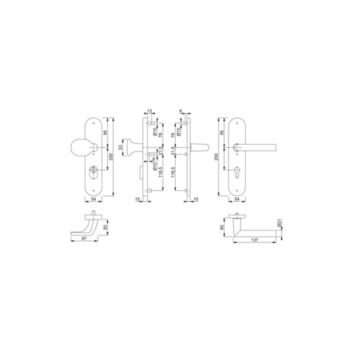 Hoppe Schutzgarnitur Ams.86G/3332ZA/3310/1400 Alu.F1 72mm 42-47mm