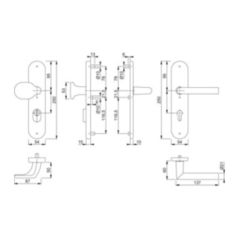 Hoppe Schutzgarnitur Ams.86G/3332ZA/3310/1400 Alu.F1 72mm 42-47mm