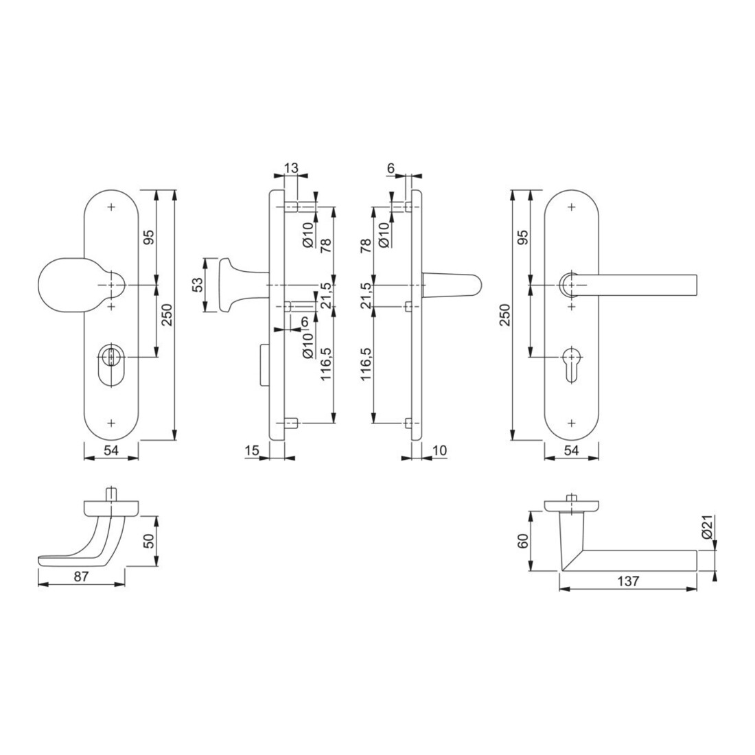 Hoppe Schutzgarnitur Ams.86G/3332ZA/3310/1400 Alu.F1 92mm 67-72mm