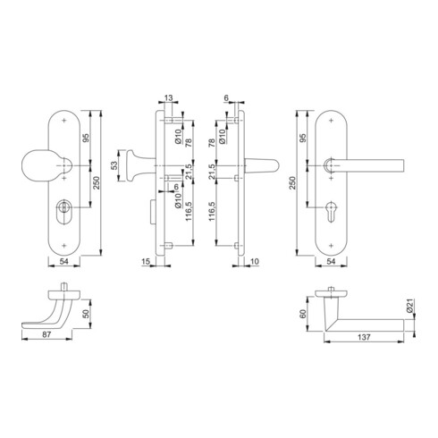 Hoppe Schutzgarnitur Ams.86G/3332ZA/3310/1400 Alu.F1 92mm 67-72mm