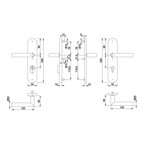 Hoppe Schutzgarnitur Ams.E1400Z/3332ZA/3310 VA F69 72mm 42-47mm