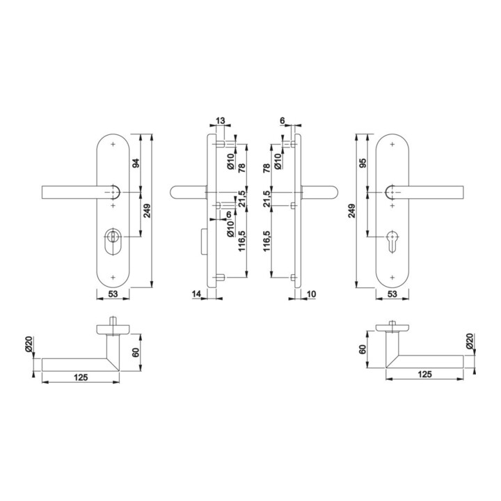 Hoppe Schutzgarnitur Ams.E1400Z/3332ZA/3310 VA F69 72mm 42-47mm