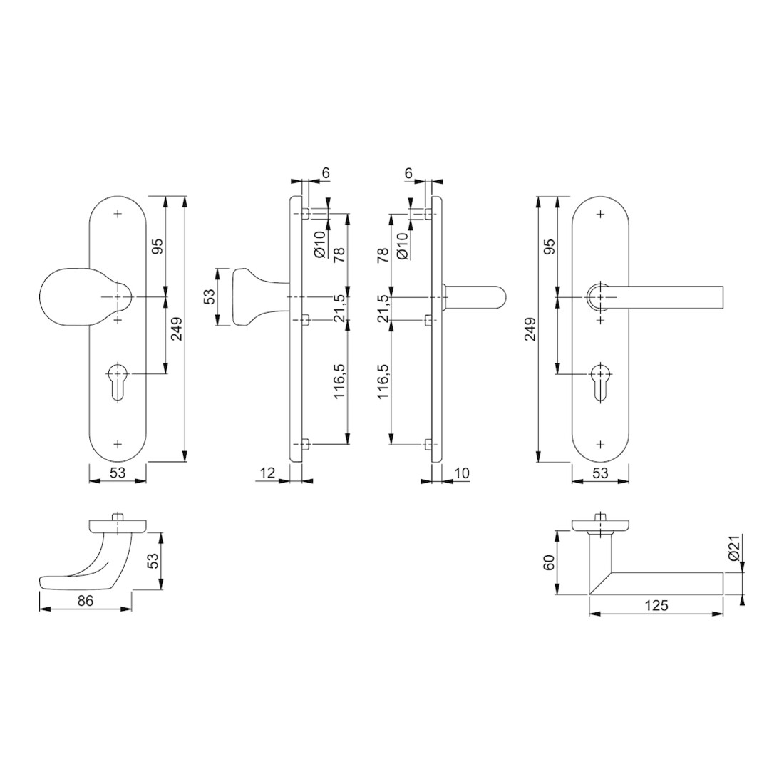 Hoppe Schutzgarnitur Ams.E86G/3331/3310/1400Z VA F69 72mm 42-47mm