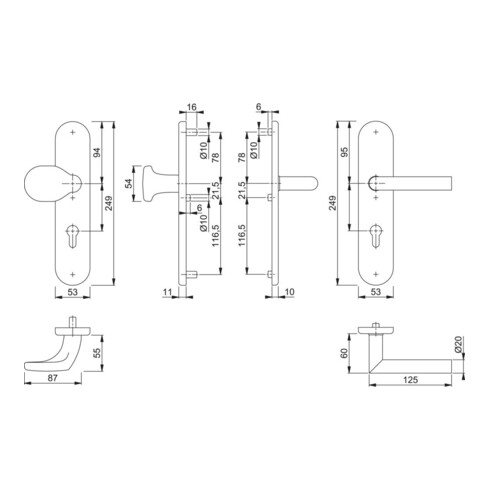 Hoppe Schutzgarnitur Ams.E86G/3331/3310/1400Z VA F69 72mm 42-47mm