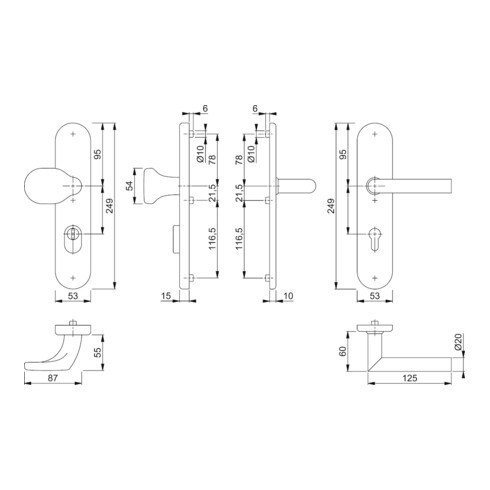 Hoppe Schutzgarnitur Ams.E86G/3332ZA/3310/1400Z VA F69 92mm 67-72mm