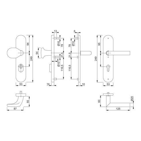 Hoppe Schutzgarnitur Ams.E86G/3332ZA/3310/1400Z VA F69 92mm 67-72mm