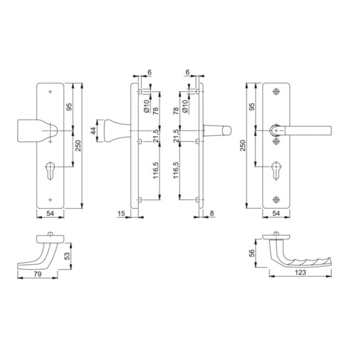 Hoppe Schutzgarnitur Birm.78G/2222A/2440/1117 Alu.F1 72mm 37-42mm
