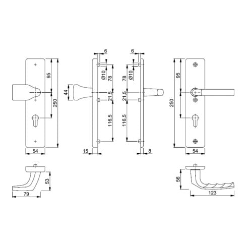 Hoppe Schutzgarnitur Birm.78G/2222A/2440/1117 Alu.F1 72mm 37-42mm