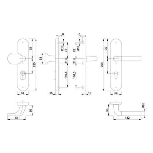 Hoppe Schutzgarnitur Bremen 86G/3332ZA/3310/1505 Alu.F49/F9-2 72mm 42-47mm