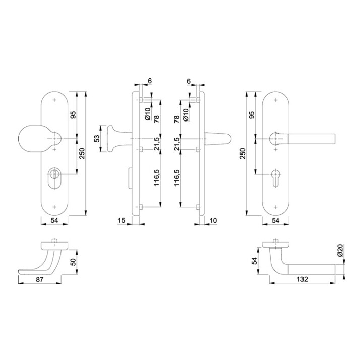 Hoppe Schutzgarnitur Bremen 86G/3332ZA/3310/1505 Alu.F49/F9-2 72mm 42-47mm