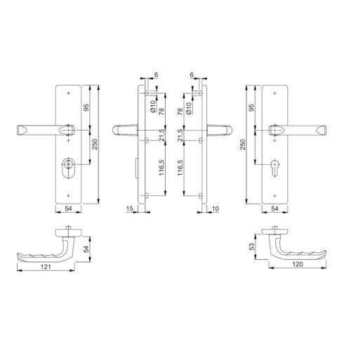 Hoppe Schutzgarnitur London 113/2222ZA/2210 Alu.F1 72mm 42-47mm