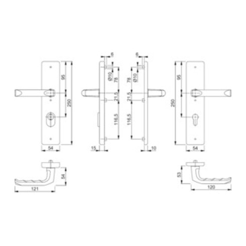 Hoppe Schutzgarnitur London 113/2222ZA/2210 Alu.F2 72mm 42-47mm