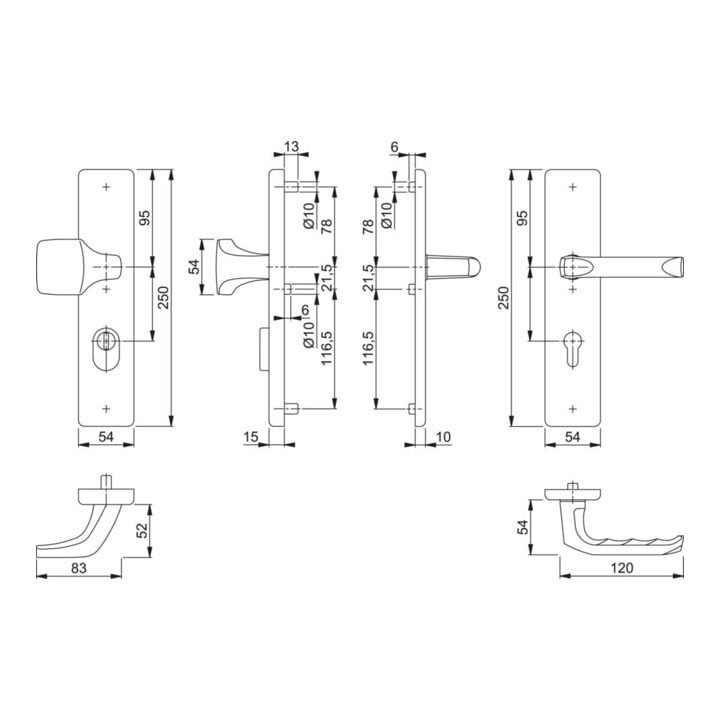 Hoppe Schutzgarnitur London 61G/2222ZA/2210/113 Alu.F2 92mm 67-72mm