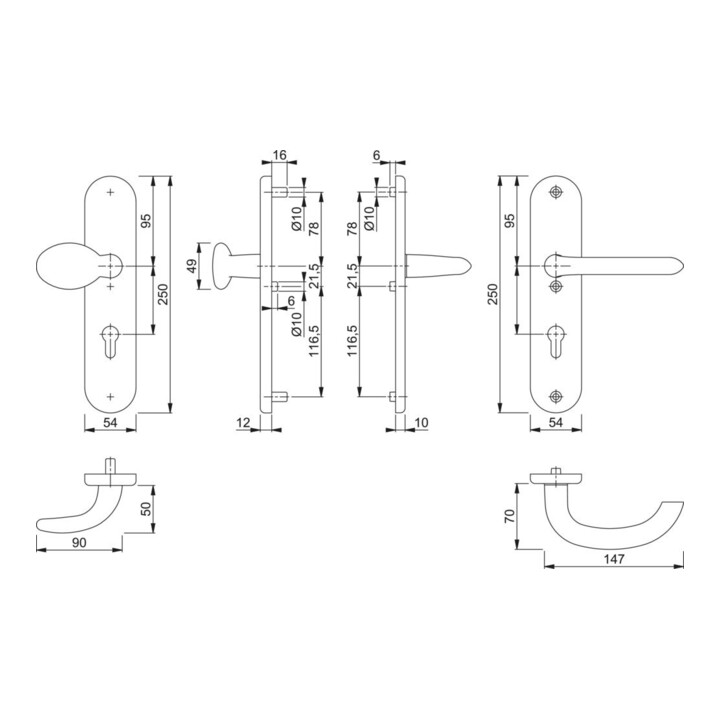 Hoppe Schutzgarnitur Mar.76G/3331/3410/1138 Alu.F1 72mm 41-46mm