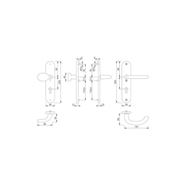 Hoppe  Schutzgarnitur Mar.76G/3331/3410/1138 Alu.F1 92mm 66-71mm