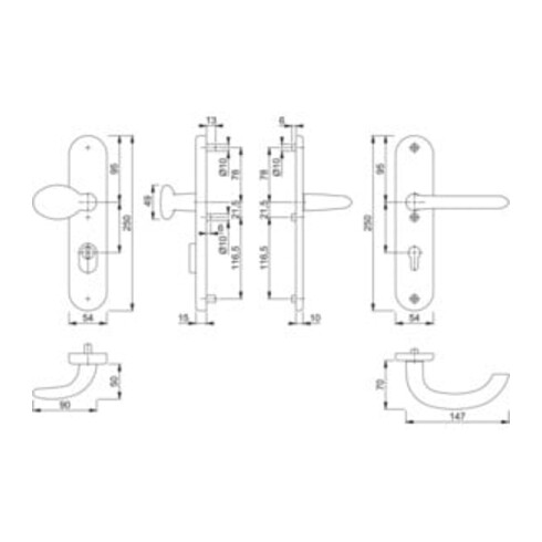 Hoppe Schutzgarnitur Mar.76G/3332ZA/3410/1138 Alu.F1 72mm 42-47mm
