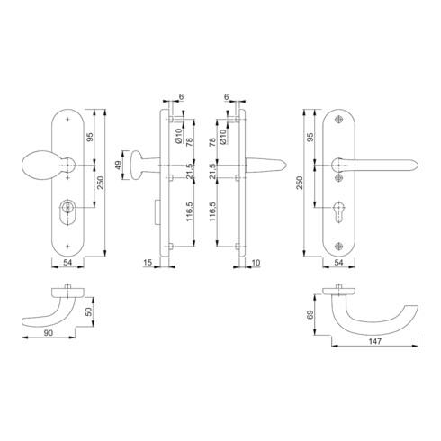 Hoppe Schutzgarnitur Mar.76G/3332ZA/3410/1138 Alu.F1 92mm 67-72mm
