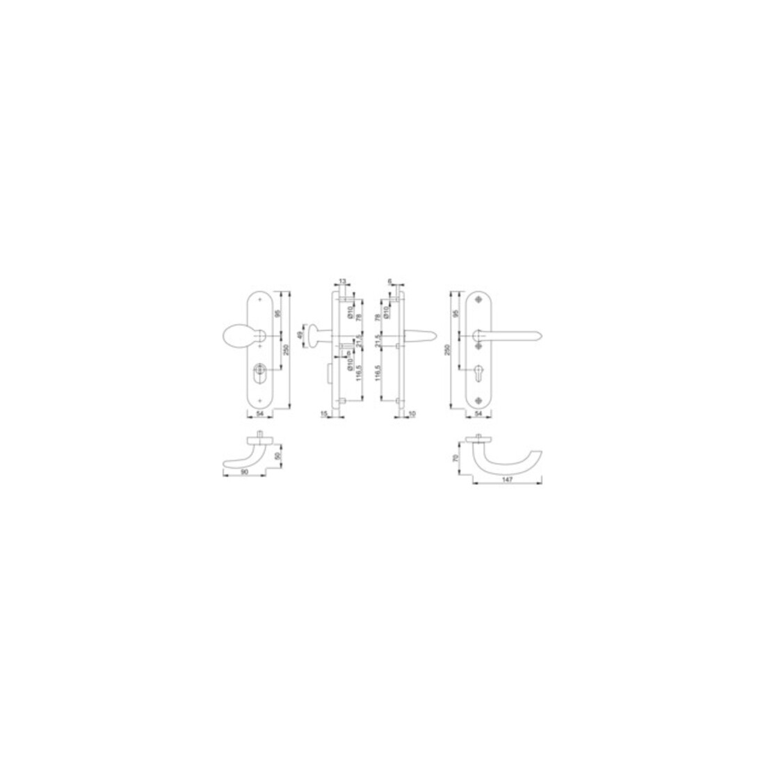 Hoppe Schutzgarnitur Mar.76G/3332ZA/3410/1138 Alu.F1 92mm 67-72mm