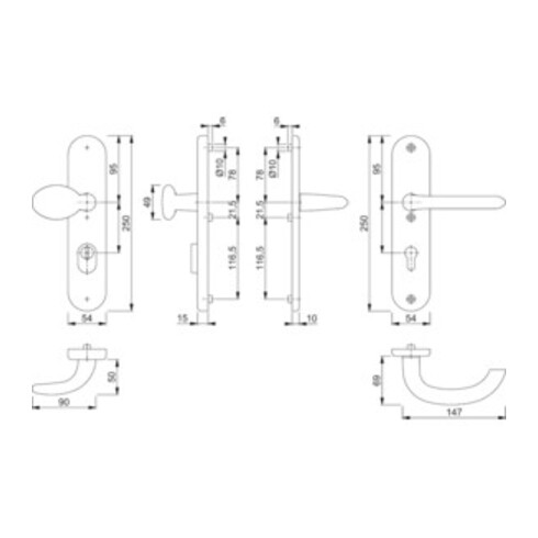 Hoppe Schutzgarnitur Mar.76G/3332ZA/3410/1138 Alu.F1 92mm 67-72mm