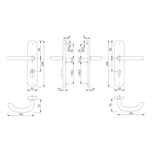 Hoppe Schutzgarnitur Mar.E1138Z/3332ZA/3310 VA F69 92mm 67-72mm