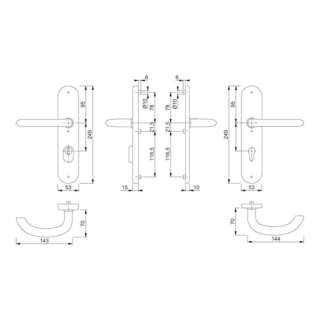Hoppe Schutzgarnitur Mar.E1138Z/3332ZA/3310 VA F69 92mm 67-72mm