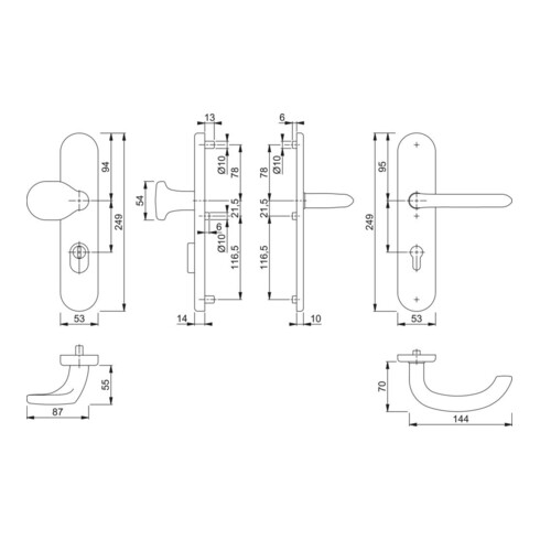 Hoppe Schutzgarnitur Mar.E86G/3332ZA/3310/1138Z VA F69 72mm 42-47mm
