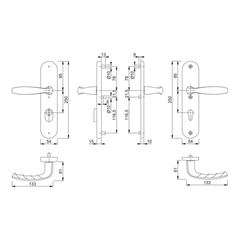 Hoppe Schutzgarnitur NY 1810H/3332ZA/3410 Alu.F1 72mm 42-47mm