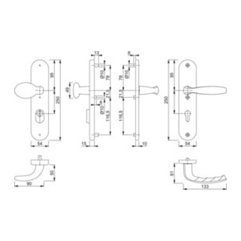 Hoppe Schutz-Wechselgarnitur New York mit Zylinderabdeckung Alu Natur Aluminium