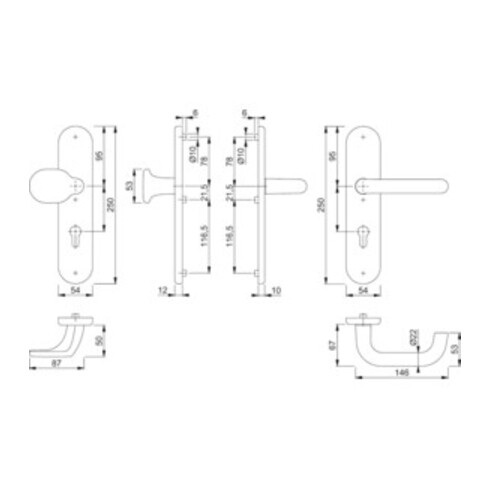 Hoppe Schutzgarnitur Paris 86G/3331/3310/138 Alu. F1 92mm 67-72mm