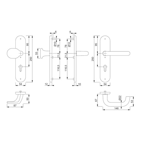 Hoppe Schutzgarnitur Paris 86G/3331/3310/138 Alu. F1 92mm 67-72mm