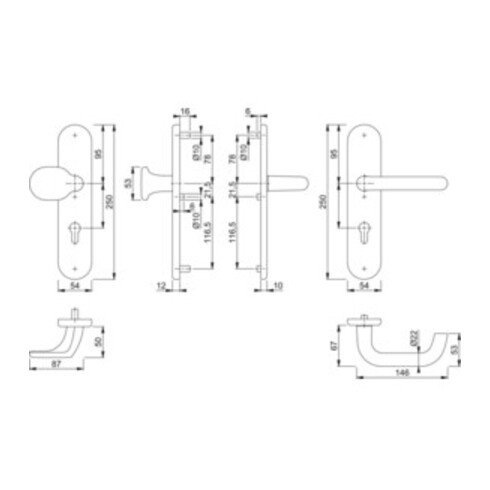 Hoppe Schutzgarnitur Paris 86G/3331/3310/138 Alu. F1 92mm 67-72mm