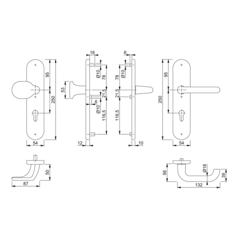 Hoppe Schutzgarnitur Paris 86G/3331/3310/138L Alu.F2 72mm 42-47mm