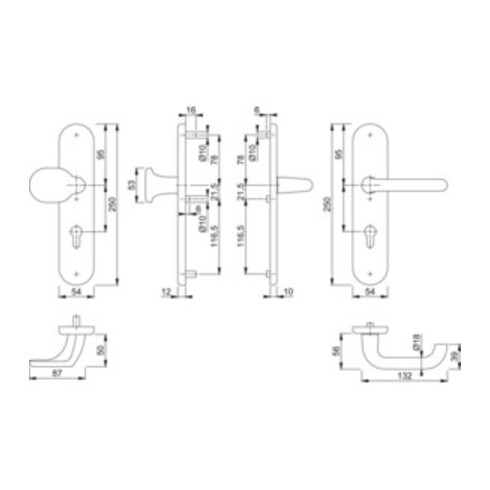 Hoppe Schutzgarnitur Paris 86G/3331/3310/138L Alu. F4 72mm 42-47mm