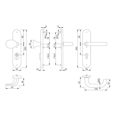 Hoppe Schutzgarnitur Paris 86G/3332ZA/3310/138 Alu.F1 92mm 67-72mm