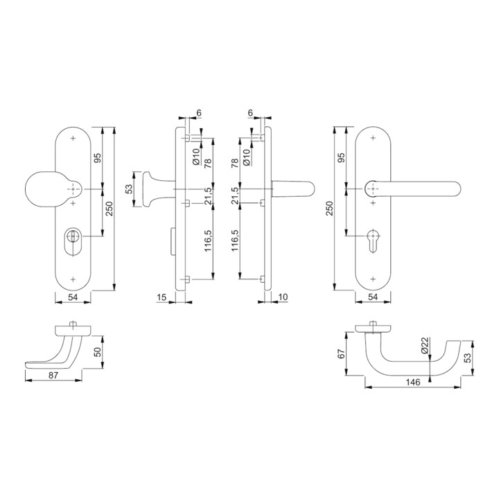 Hoppe Schutzgarnitur Paris 86G/3332ZA/3310/138 Alu.F1 92mm 67-72mm