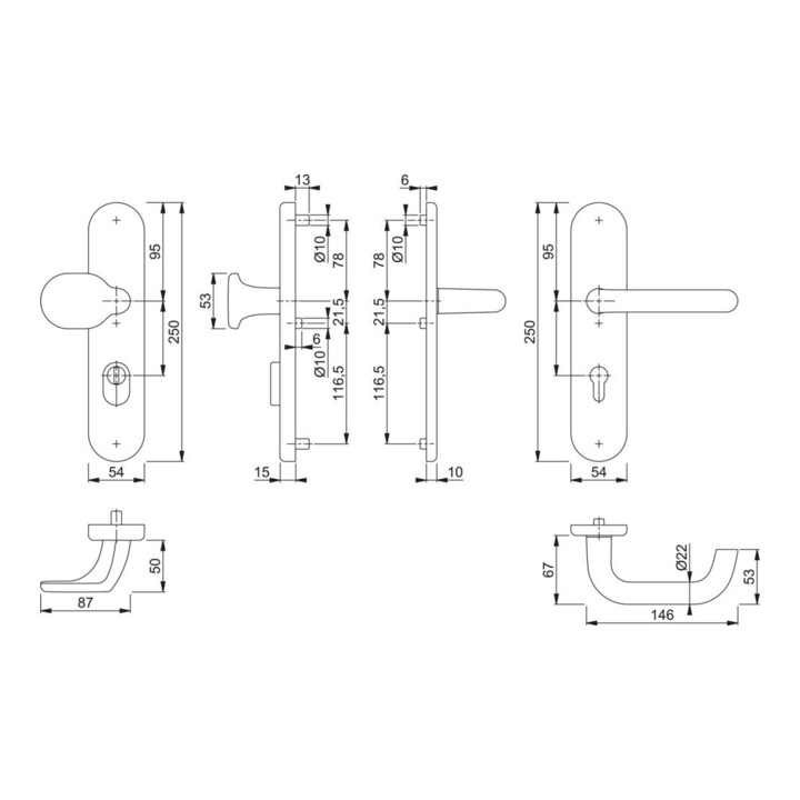 Hoppe Schutzgarnitur Paris 86G/3332ZA/3310/138 Alu.F1 92mm 67-72mm