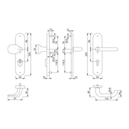 Hoppe Schutzgarnitur Paris 86G/3332ZA/3310/138L Alu.F1 72mm 42-47mm
