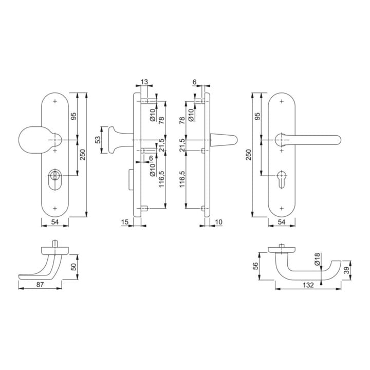 Hoppe Schutzgarnitur Paris 86G/3332ZA/3310/138L Alu.F2 72mm 42-47mm