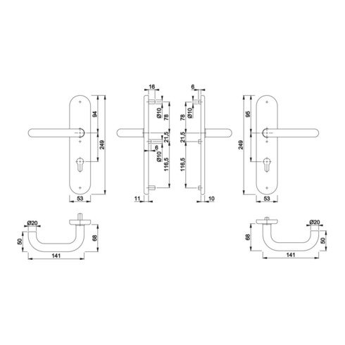 Hoppe Schutzgarnitur Paris E138Z/3331/3310 VA F69 92mm 67-72mm
