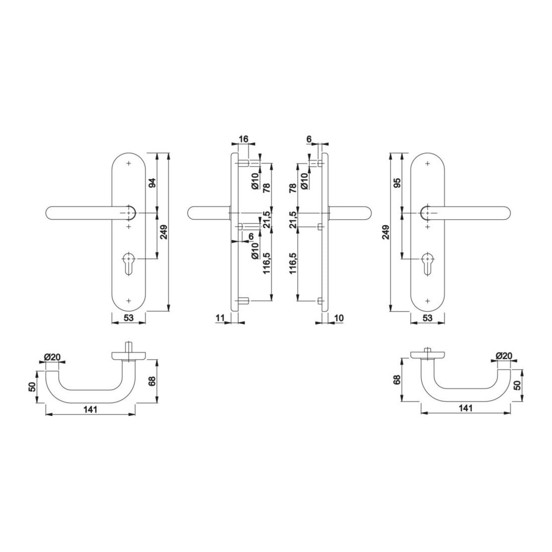 Hoppe Schutzgarnitur Paris E138Z/3331/3310 VA F69 92mm 67-72mm