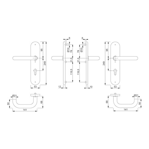 Hoppe Schutzgarnitur Paris E138Z/3331/3310 VA F69 92mm 67-72mm