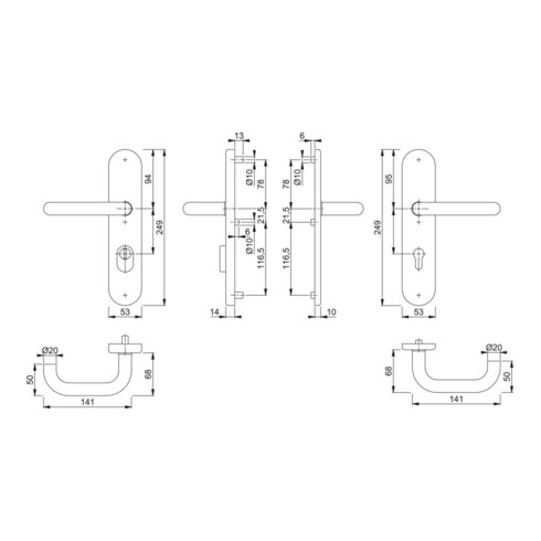 Hoppe Schutzgarnitur Paris E138Z/3332ZA/3310 VA F69 92mm 67-72mm