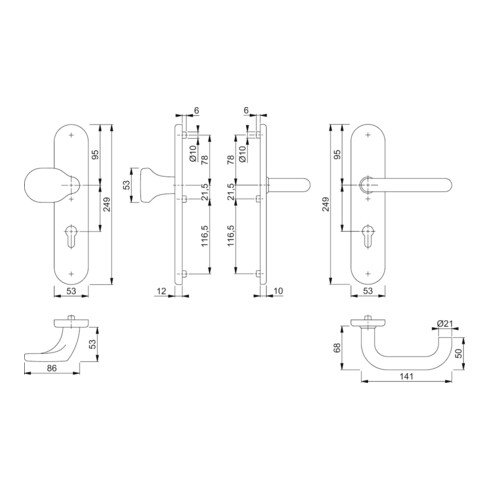 Hoppe Schutzgarnitur Paris E86G/3331/3310/138Z VA F69 72mm 42-47mm