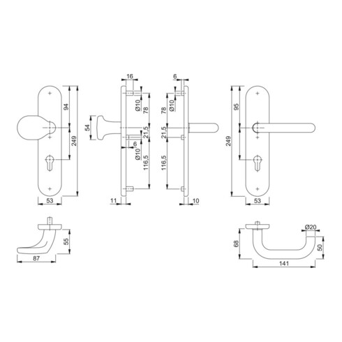 Hoppe Schutzgarnitur Paris E86G/3331/3310/138Z VA F69 72mm 42-47mm