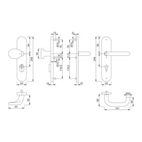 Hoppe Schutzgarnitur Paris E86G/3332ZA/3310/138Z VA F69 72mm 42-47mm